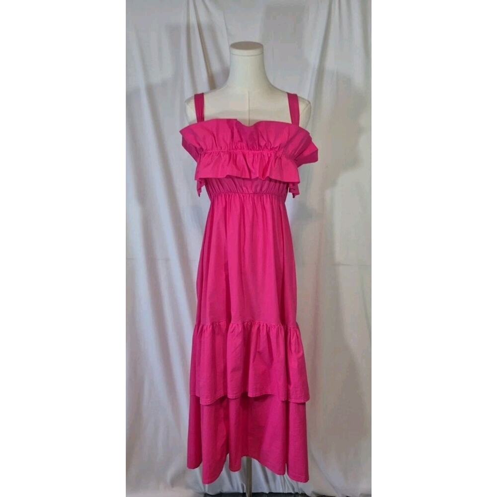 Sofia Made In Italy Hot Pink Ruffle Tiered Cotton Midi Dress S M